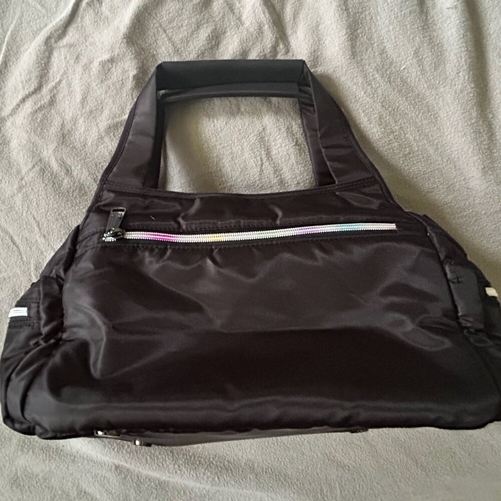 Lug Rumble Satchel with Crossbody Strap Black with Rainbow Stitching - Picture 2 of 13